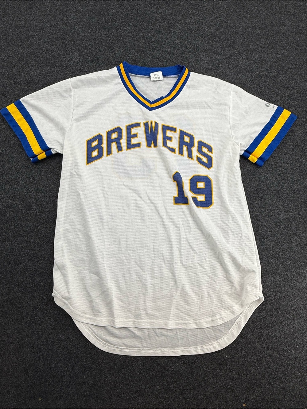 Brewers White Mesh Jersey Top with Blue & Yellow Trim